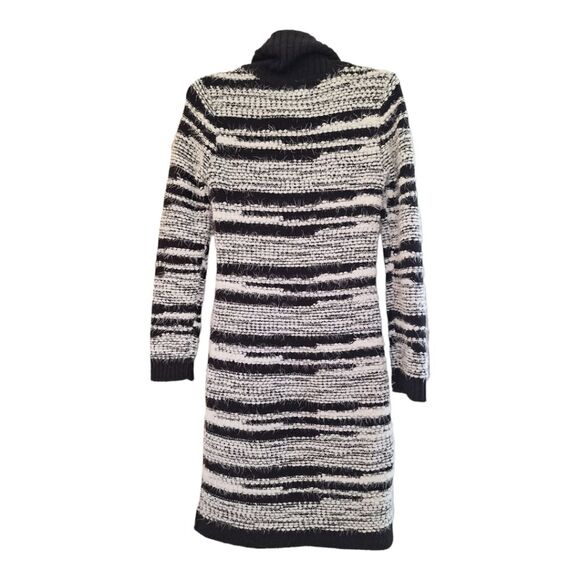 Calvin Klein Sweater Dress Eyelash Chunky Knit Sheath Black White Cowl Neck Sz S - Picture 3 of 12